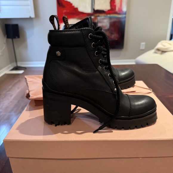 Miu Miu Black Leather Lace-Up Combat Boots - Picture 6 of 6